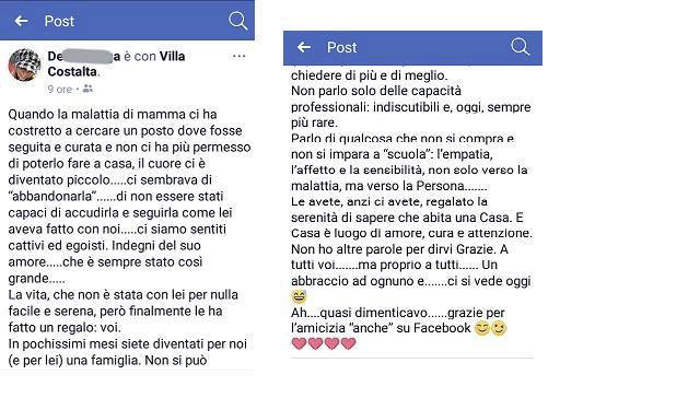 Ringraziamenti per Villa Costalta in Genova su Facebook